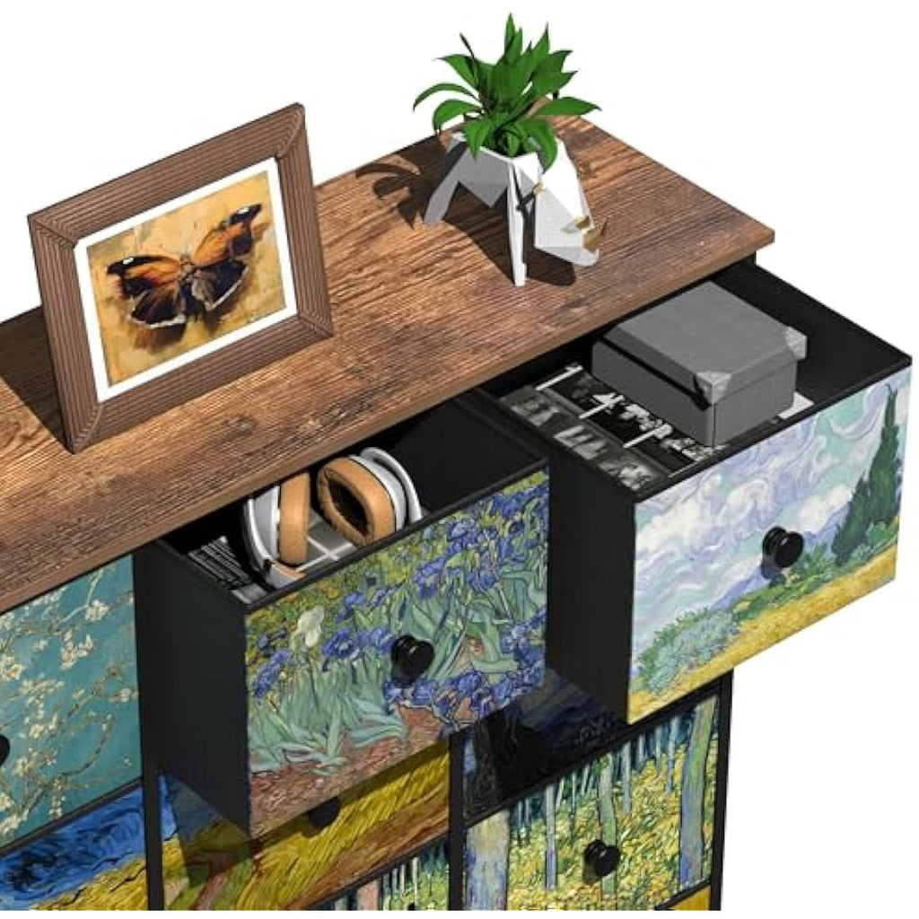 VEDECASA 12 Drawer Fabric Dresser – Van Gogh Tall Storage Chest