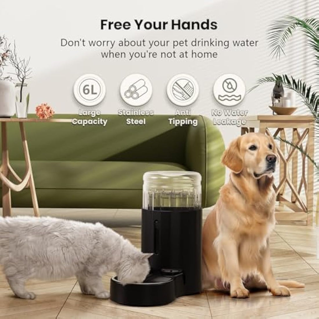 JUNSPOW 6L Gravity Pet Water Dispenser – Stainless Steel Automatic Waterer