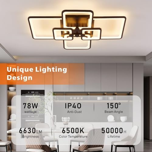 HIHIHOMY Modern LED Ceiling Light – 78W Dimmable Geometric Flush Mount