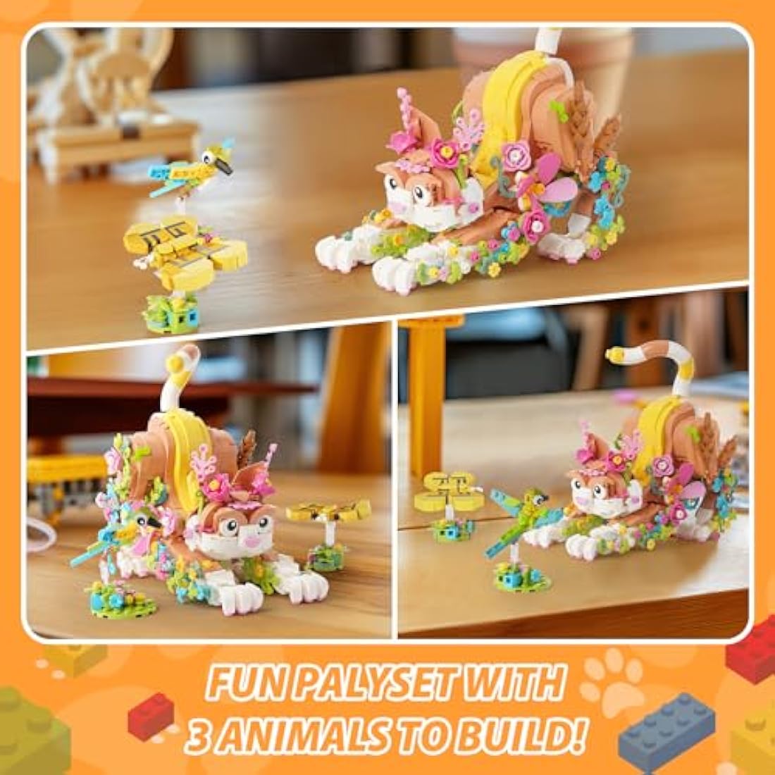 IKUPER Flower Cat Building Set – 3-in-1 Botanical Animal Kit (1038 Pcs)
