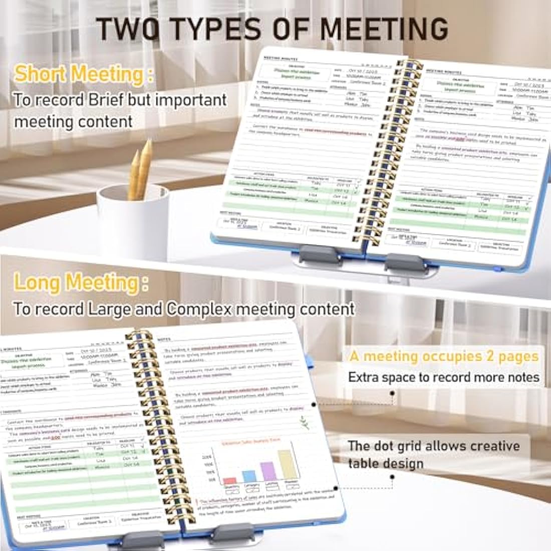WEMATE Meeting Notebook | B5 PU Leather Business Planner – Light Blue