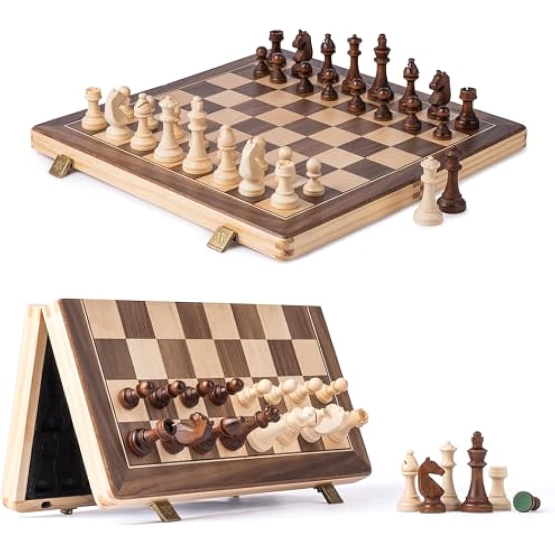 A&A 15" Magnetic Wooden Chess Set | Walnut Folding Board & Staunton Pieces