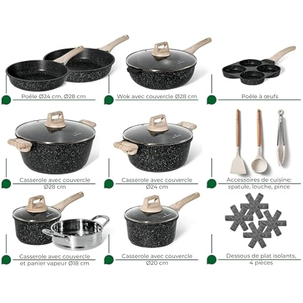 Just Perfecto 21-Piece Non-Stick Granite Cookware Set – Induction Black