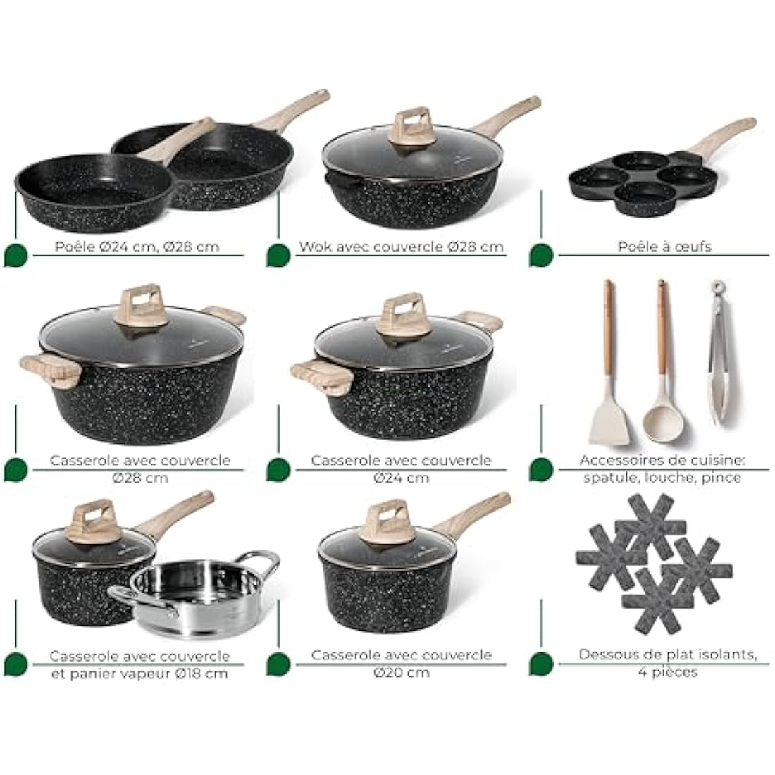 Just Perfecto 21-Piece Non-Stick Granite Cookware Set – Induction Black