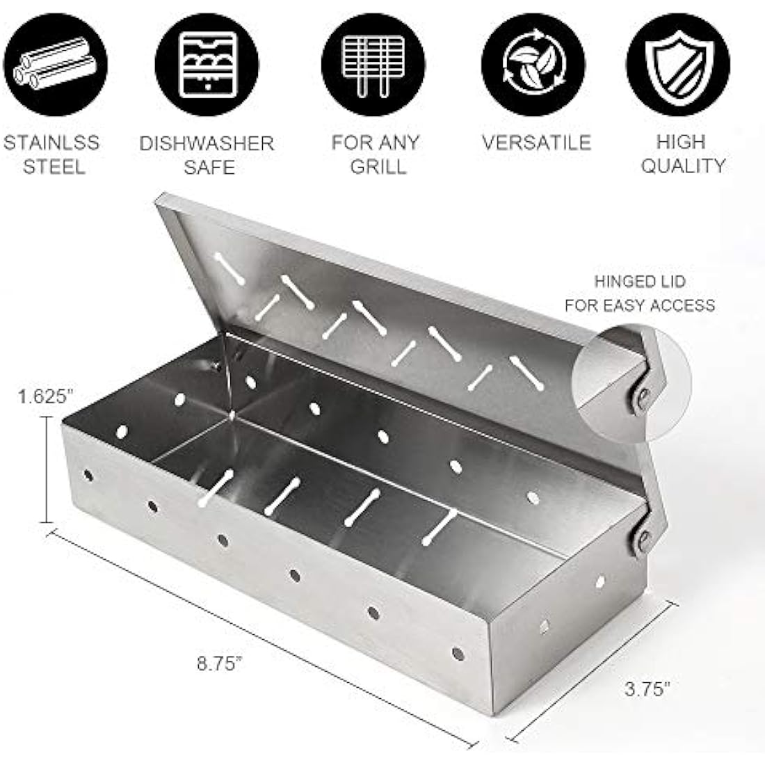 Stainless Steel Smoker Box for BBQ Grill Wood Chips