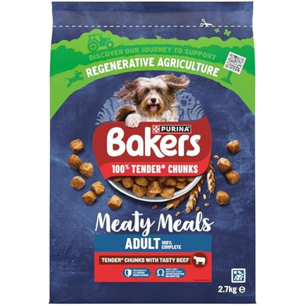 Bakers Meaty Meals Beef Adult Dry Dog Food - 2.7kg (Pack of 4)