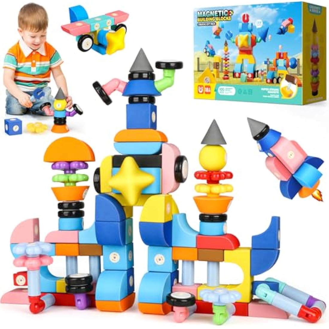 Jolof Store Magnetic Foam Blocks – 100pc STEM Sensory Castle Building Toys