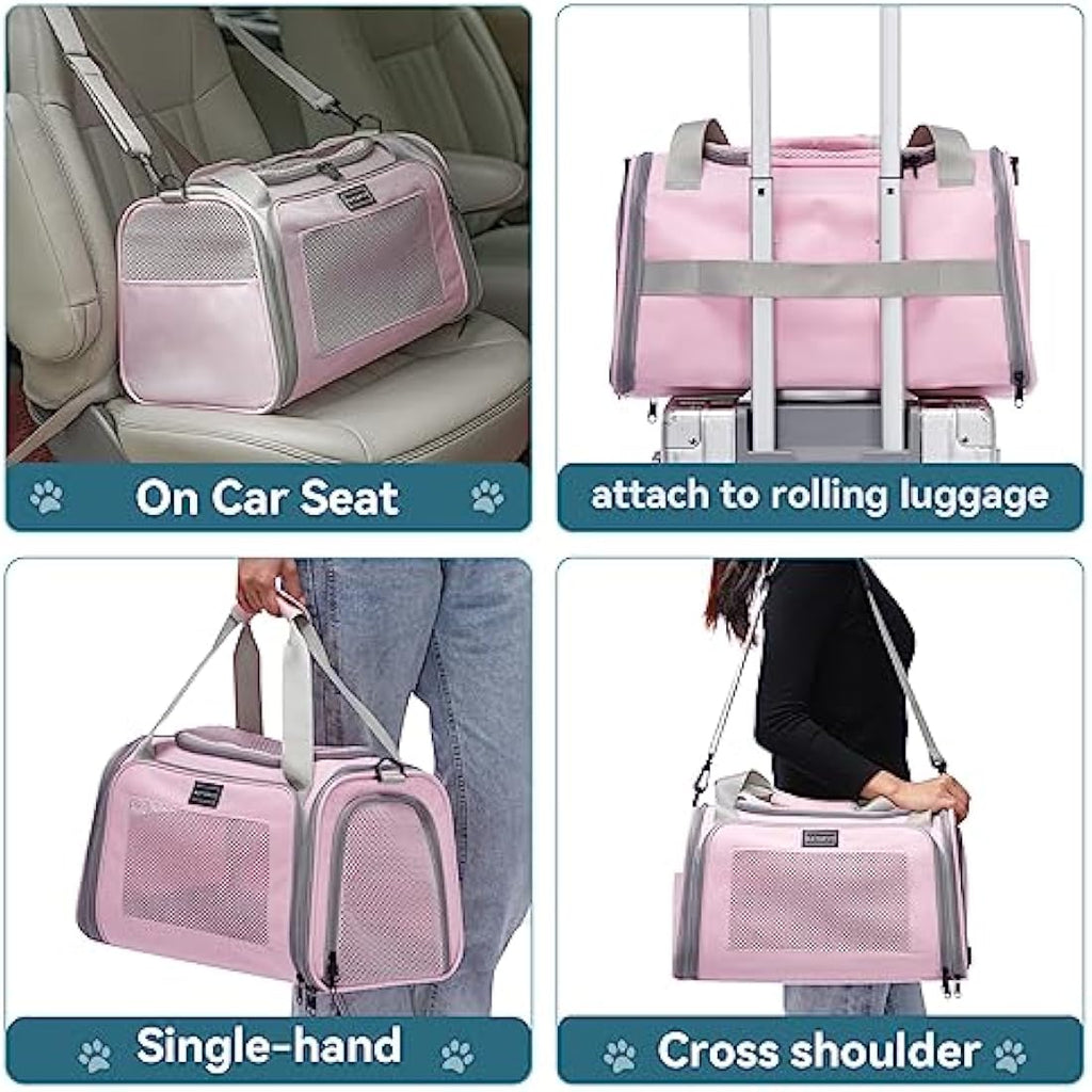 Petsfit Airline Approved Soft Cat Carrier with Fleece Mat – Pink