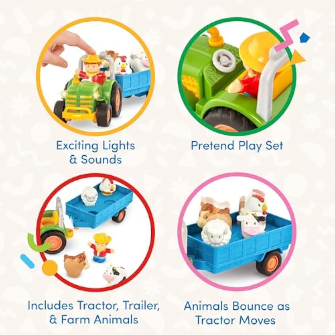 Battat Farm Toy Tractor Set with Lights & Sounds – 7 Piece Toddler Playset