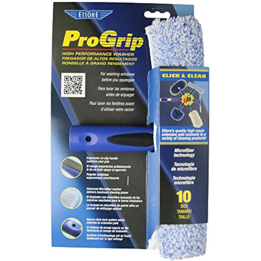 Ettore ProGrip 10-Inch Window Washer Scrubber – Blue Professional Grade