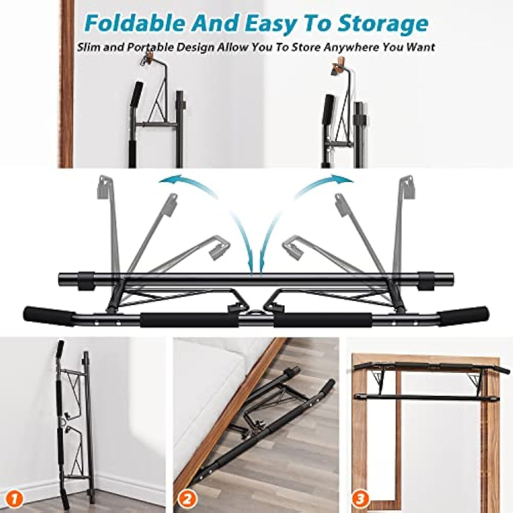 JX FITNESS Foldable Doorway Pull Up Bar | No-Drill Chin Up Bar for Home Gym
