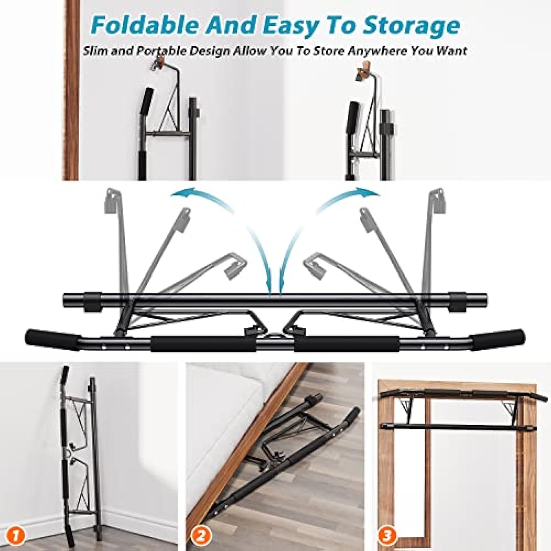 JX FITNESS Foldable Doorway Pull Up Bar | No-Drill Chin Up Bar for Home Gym