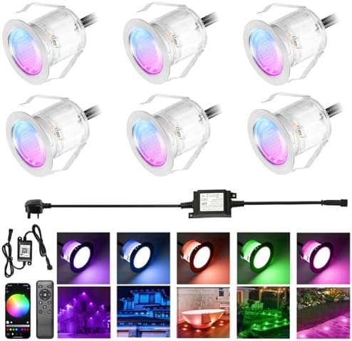 INDARUN RGB LED Deck Lights - WiFi Smart Waterproof IP67 Patio Kit, 6 Pack