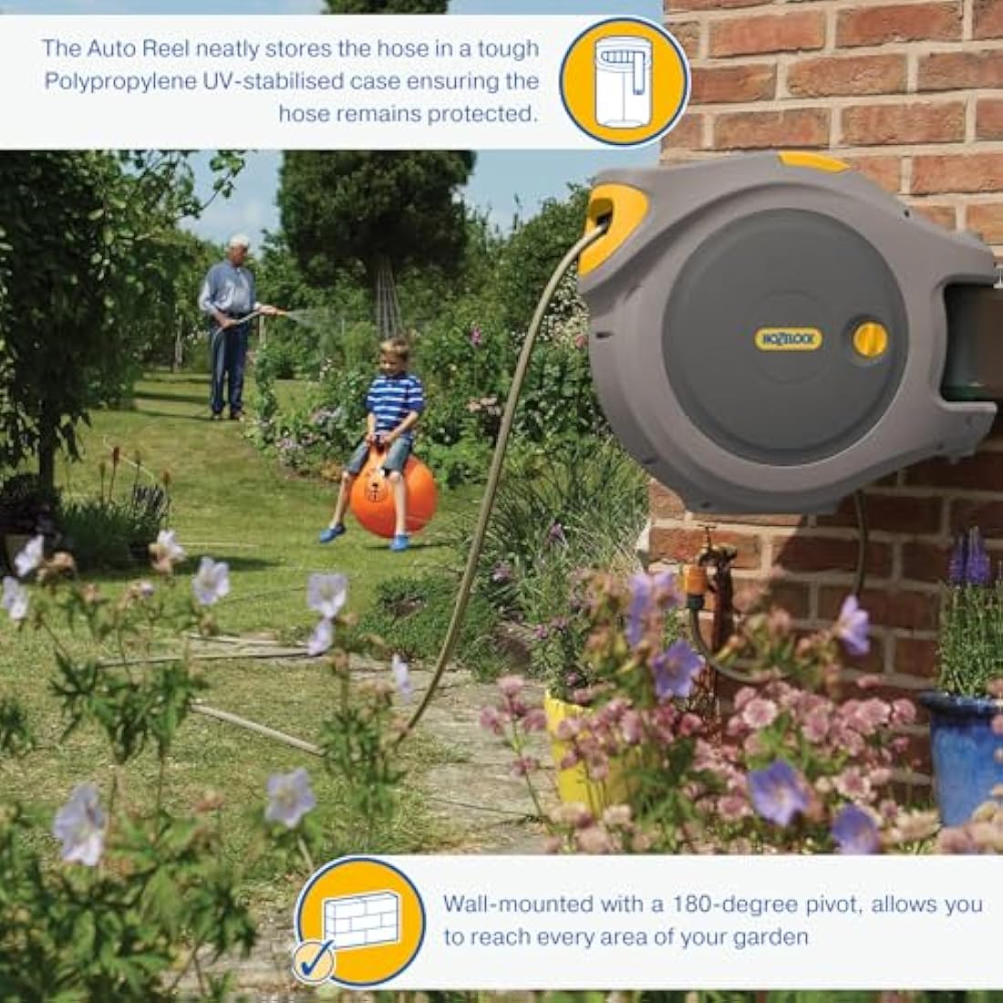 Hozelock Auto Reel Wall-Mounted 40m Garden Hose – Auto-Rewind System