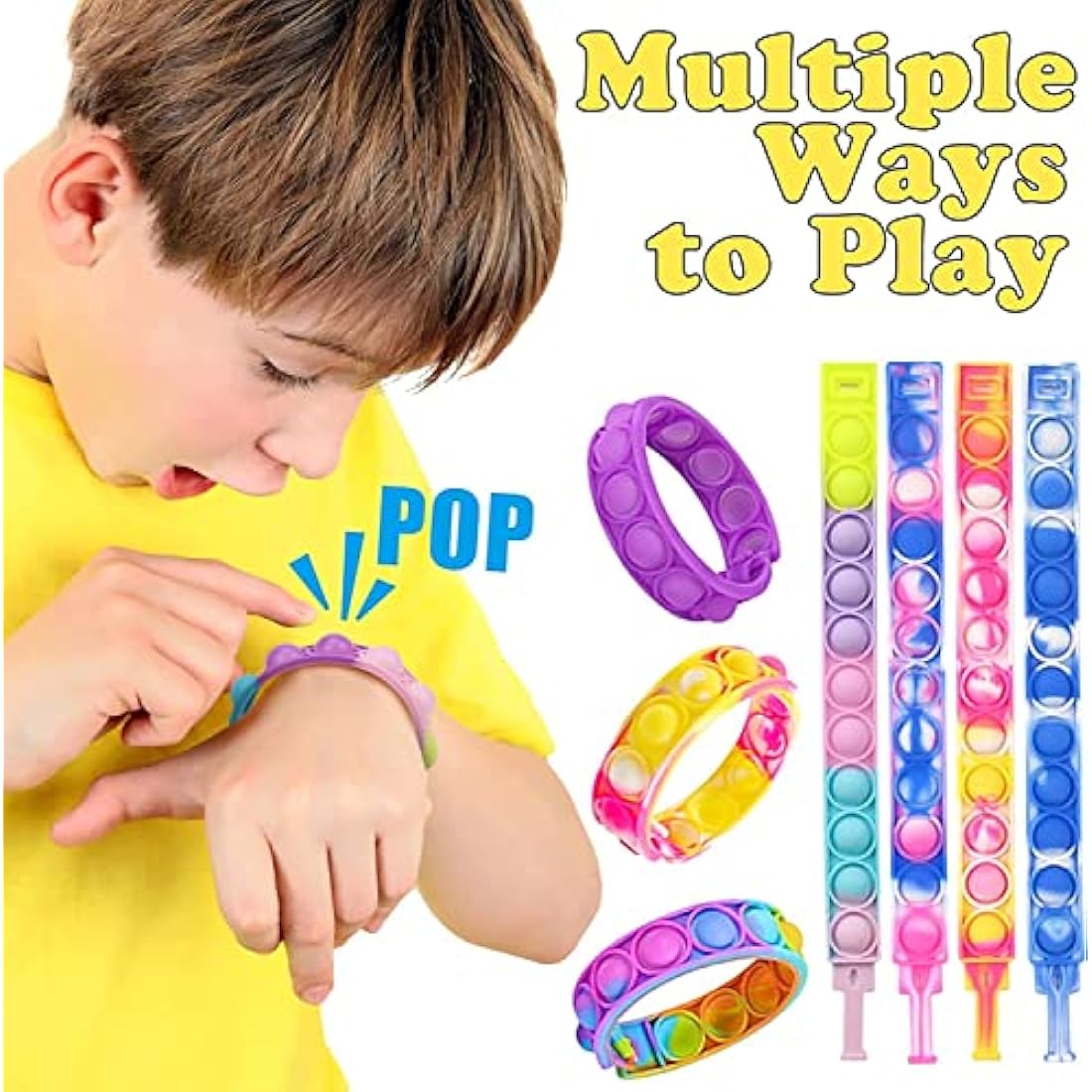 Jolof Store 90Pcs Pop Bracelet Fidget Toys | Silicone Sensory Wristbands