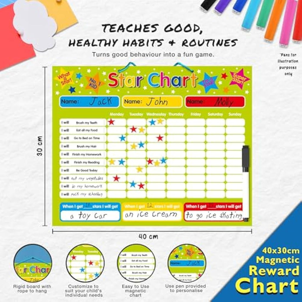 Magnetic Reward Star Chart – 40x30cm Kids Chore & Task Board