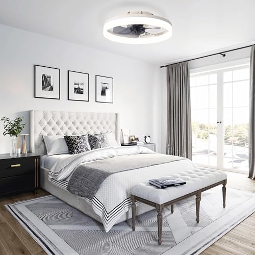 MOSSCO 40CM Flush Mount Ceiling Fan with Light - Dimmable LED White
