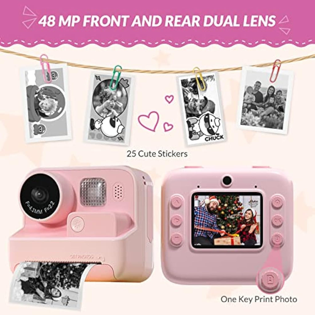 Mafiti Kids Instant Print Camera – 48MP Digital Selfie Video Toy, Pink