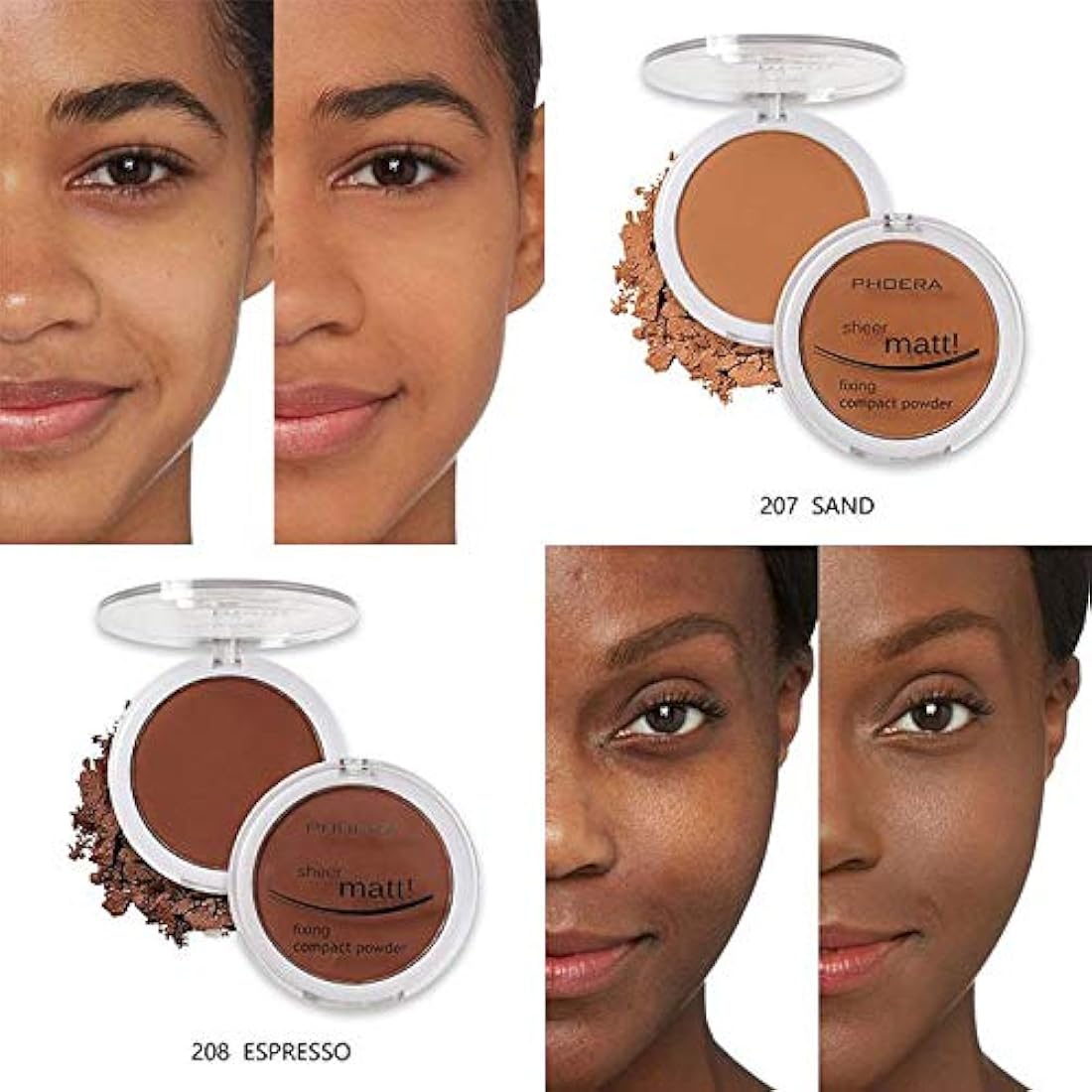 PHOERA Sheer Matte Pressed Powder – Long Lasting Setting Foundation 203 Nude