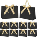 Luxury Paper Gift Bags with Gold Ribbon - 10 Pack, Black