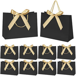 Luxury Paper Gift Bags with Gold Ribbon - 10 Pack, Black