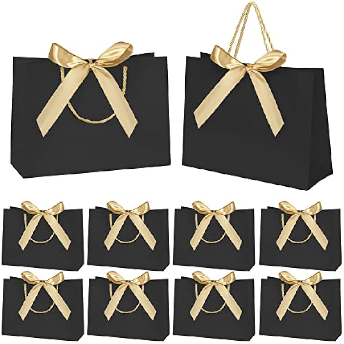 Luxury Paper Gift Bags with Gold Ribbon - 10 Pack, Black