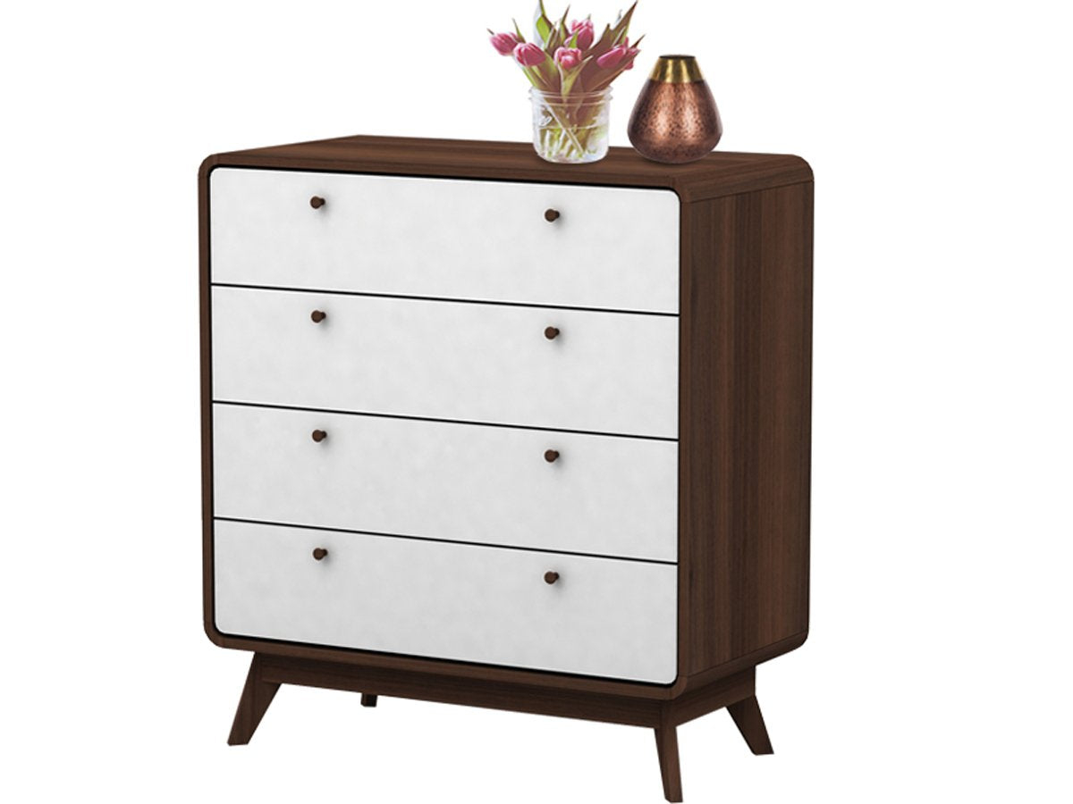 DHP Furniture Cassie 4 Drawer Dresser – Scandi Style Walnut and White