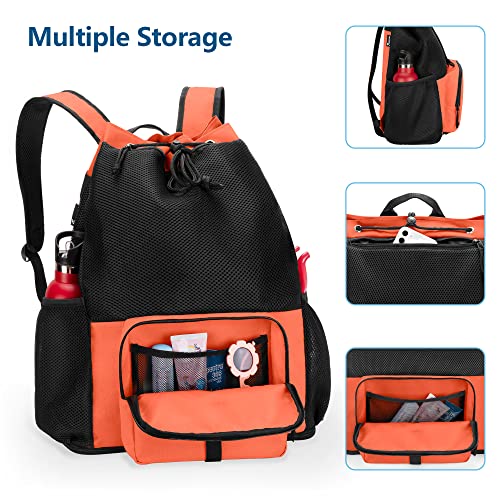 Fasrom Mesh Beach Backpack – Sand-Free Bottom Gym & Swim Bag, Orange