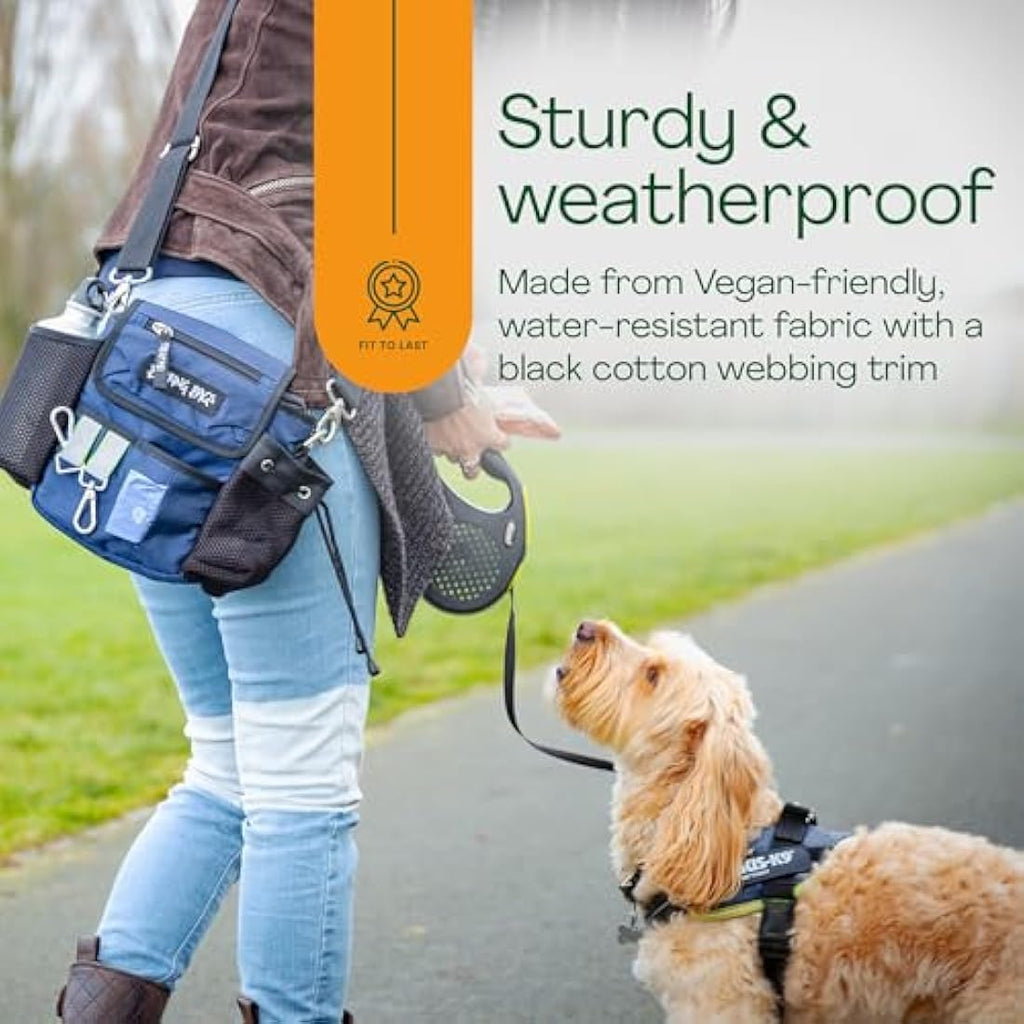 Barking Bags Original Dog Walking Bag – Blue Water-Resistant Fabric