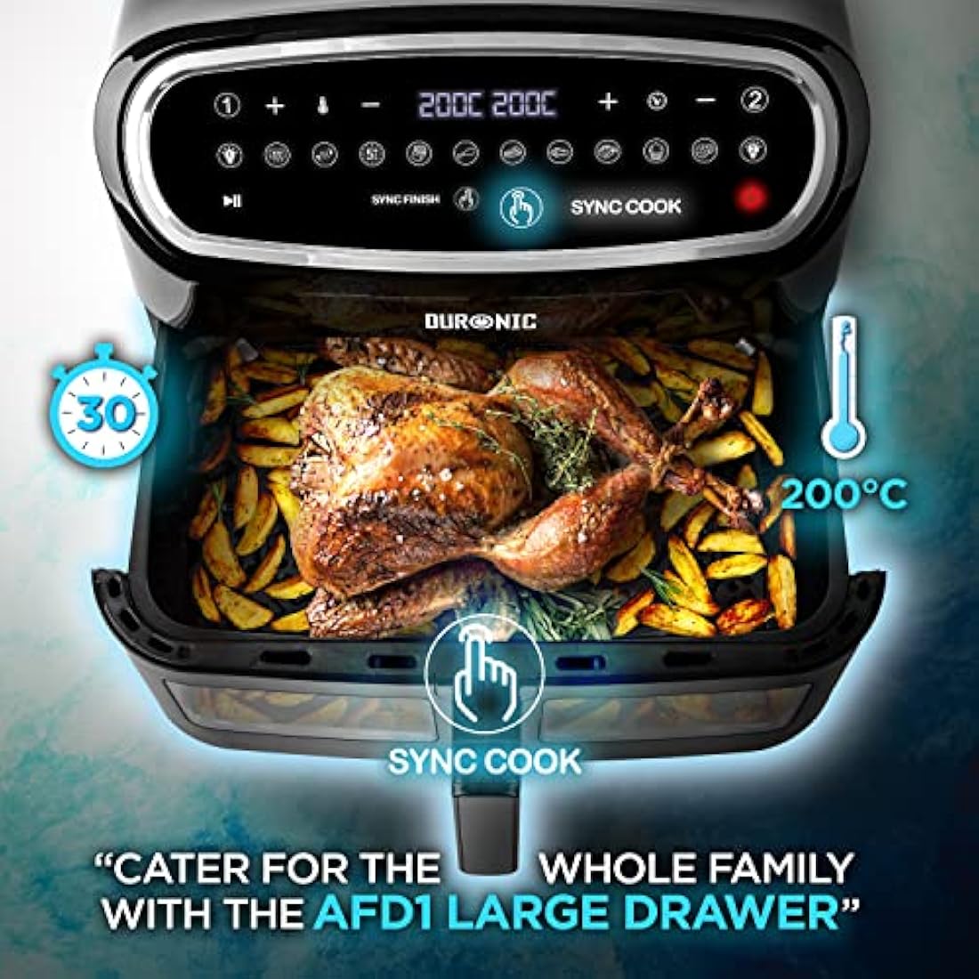 Duronic AF34 Triple Drawer 10L Digital Air Fryer | Dual Zone Visual Window