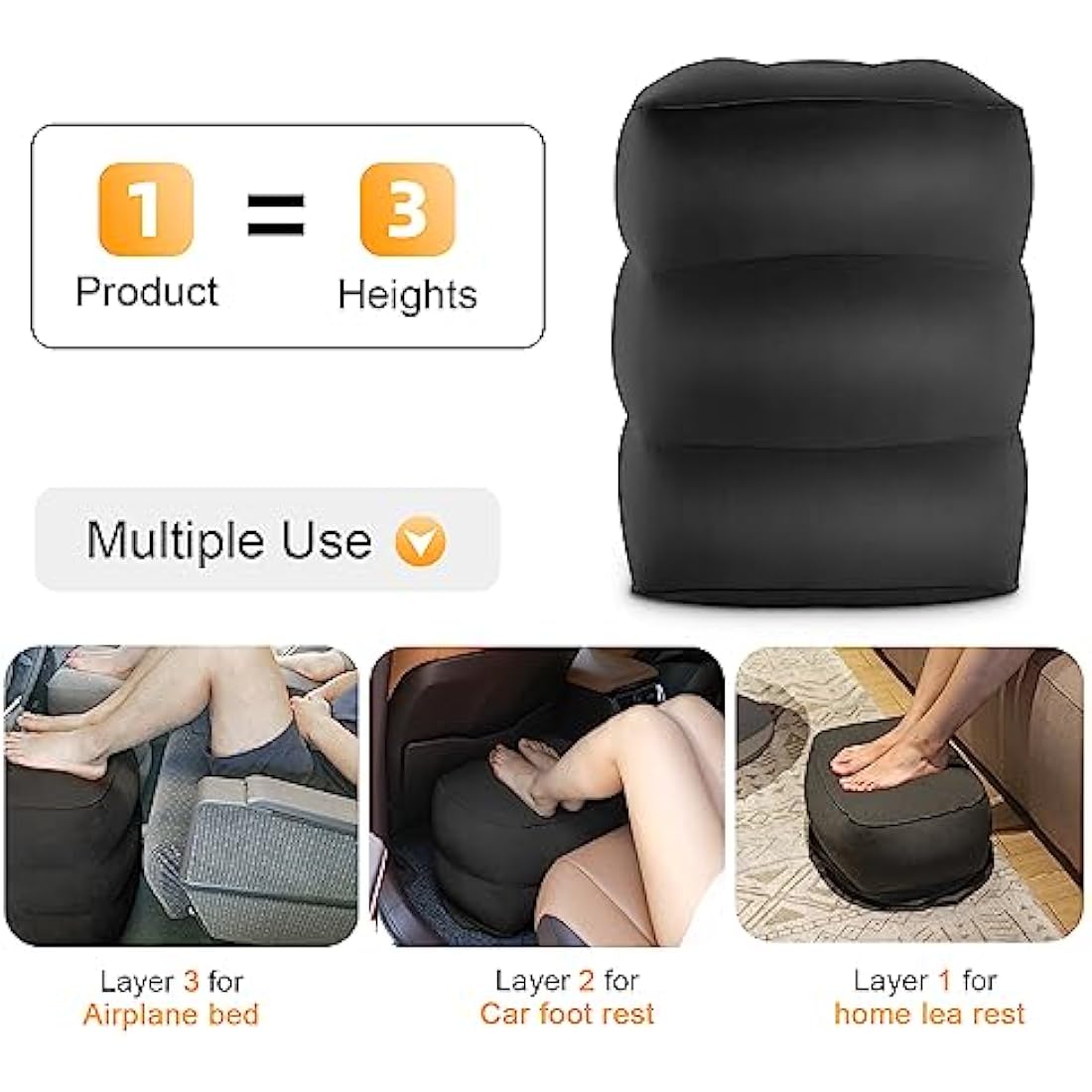 Maliton Inflatable Airplane Footrest – Adjustable Travel Pillow, 2 Pack