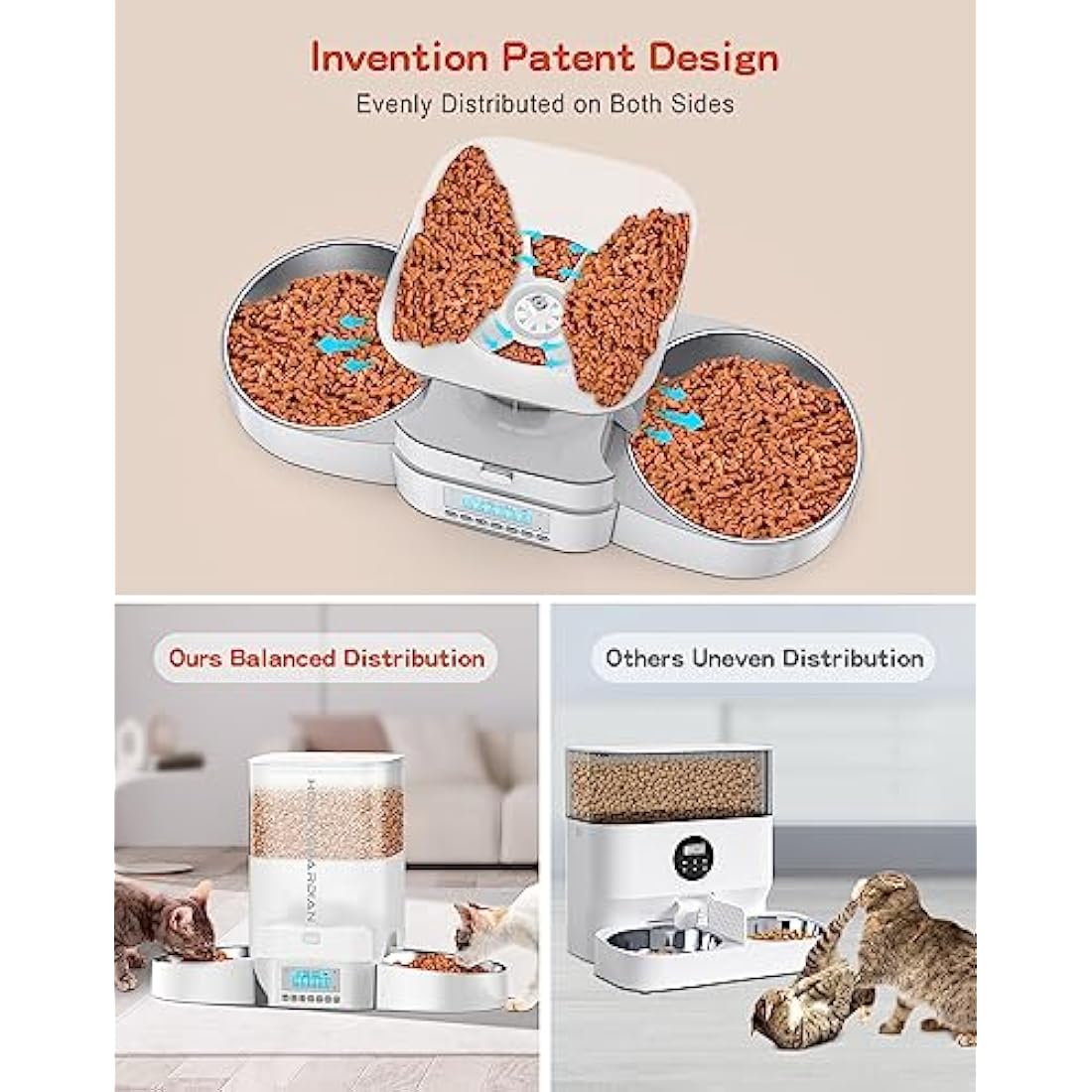 HoneyGuaridan Automatic Cat Feeder for 2 Cats | 3.5L Dual Food Dispenser