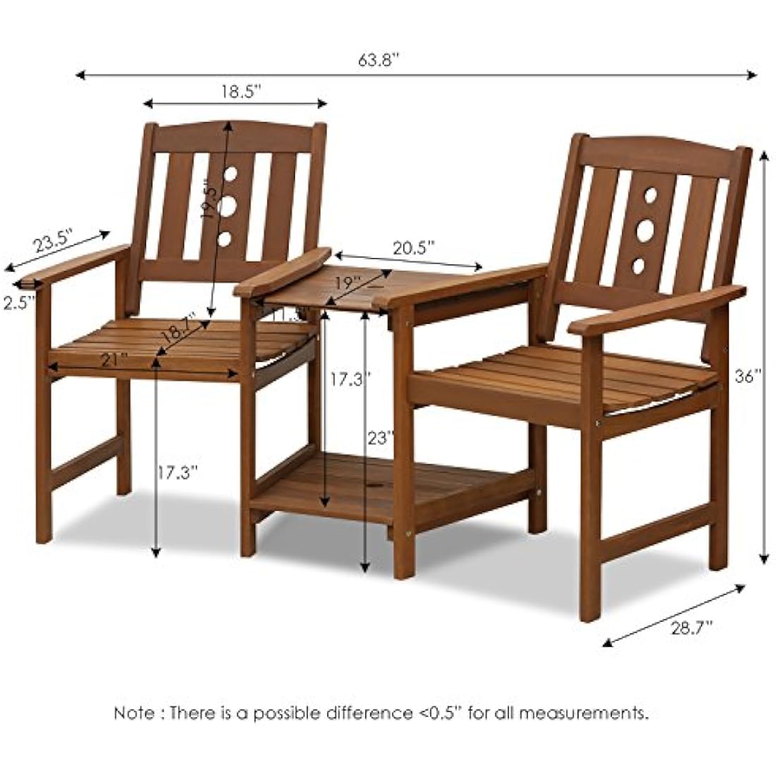Furinno Hardwood Jack & Jill Outdoor Chair Set with Table - Natural