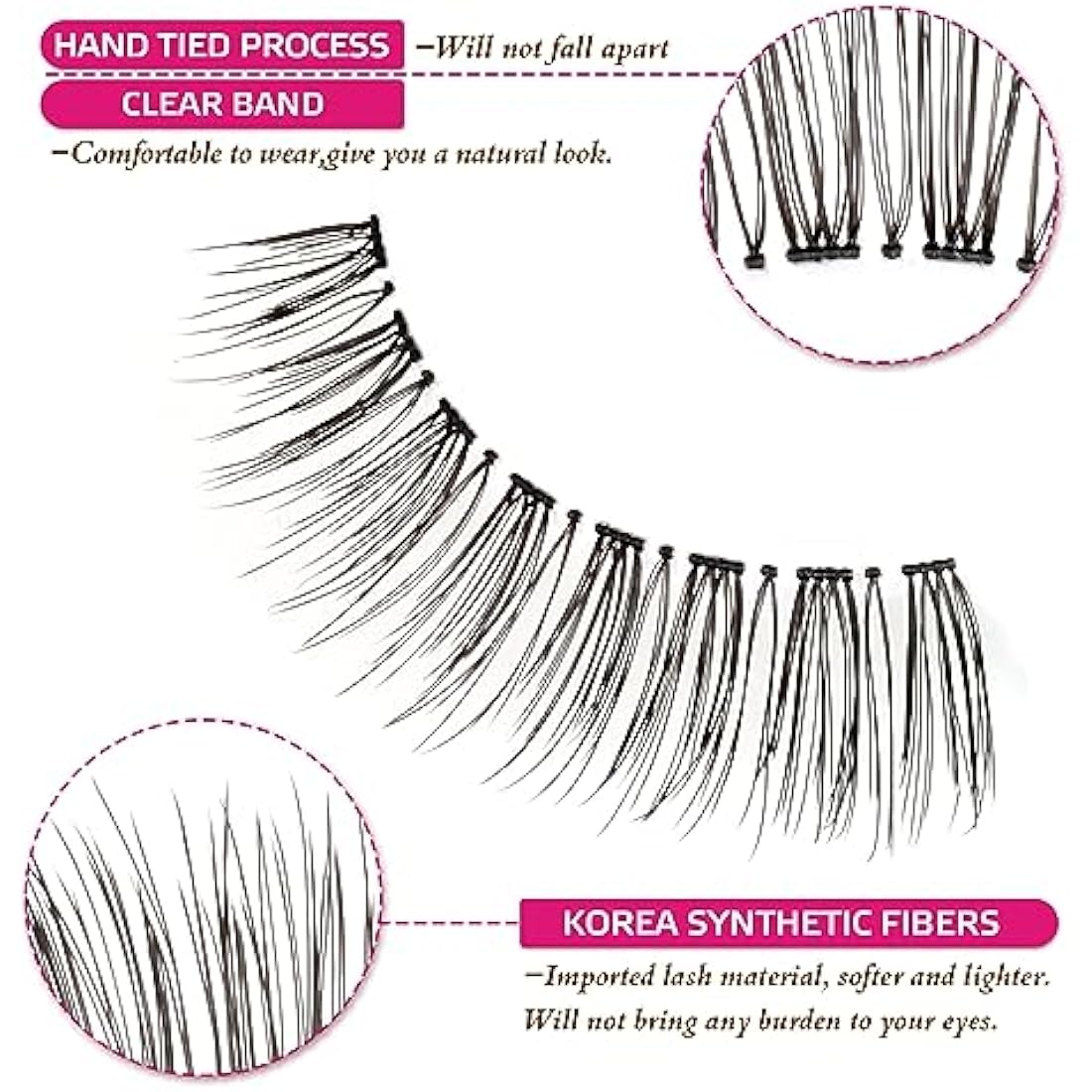 DYAFIN 3D Natural False Eyelashes | 16mm Wispy Clear Band Lashes - 8 Pairs