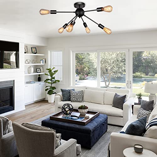 MRHYSWD Sputnik Ceiling Light | 6-Light Black Industrial Modern Lamp