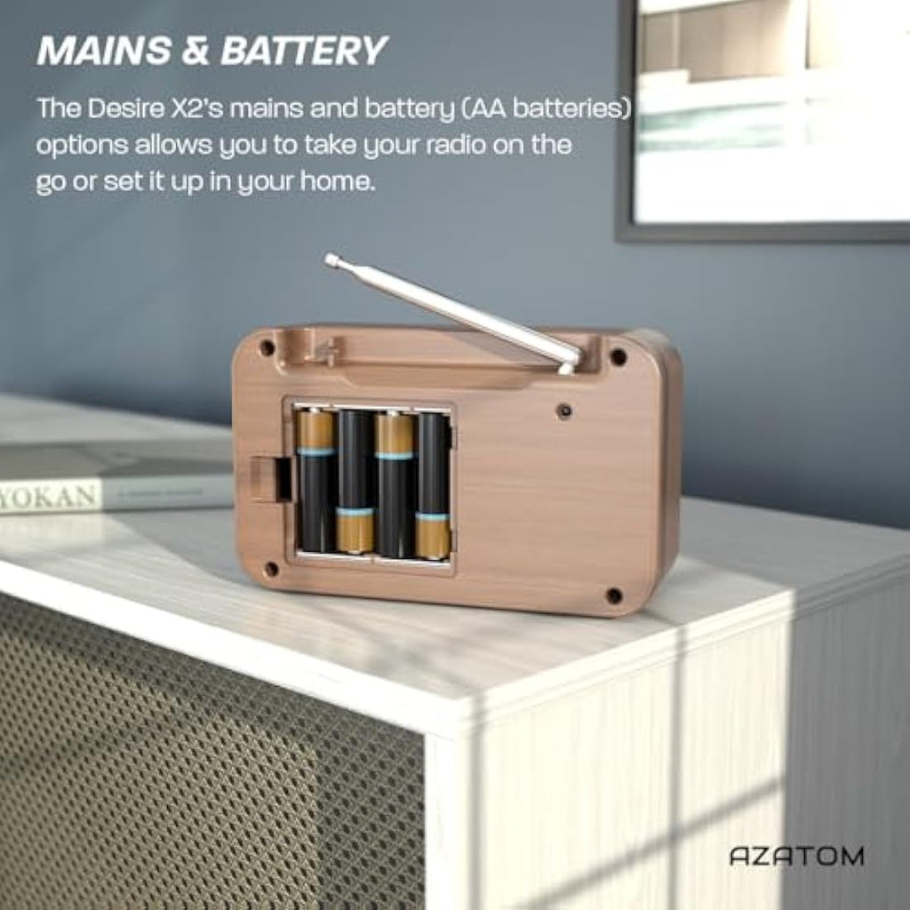 Azatom Desire X2 Portable DAB/DAB+ & FM Digital Radio with Bluetooth - Walnut
