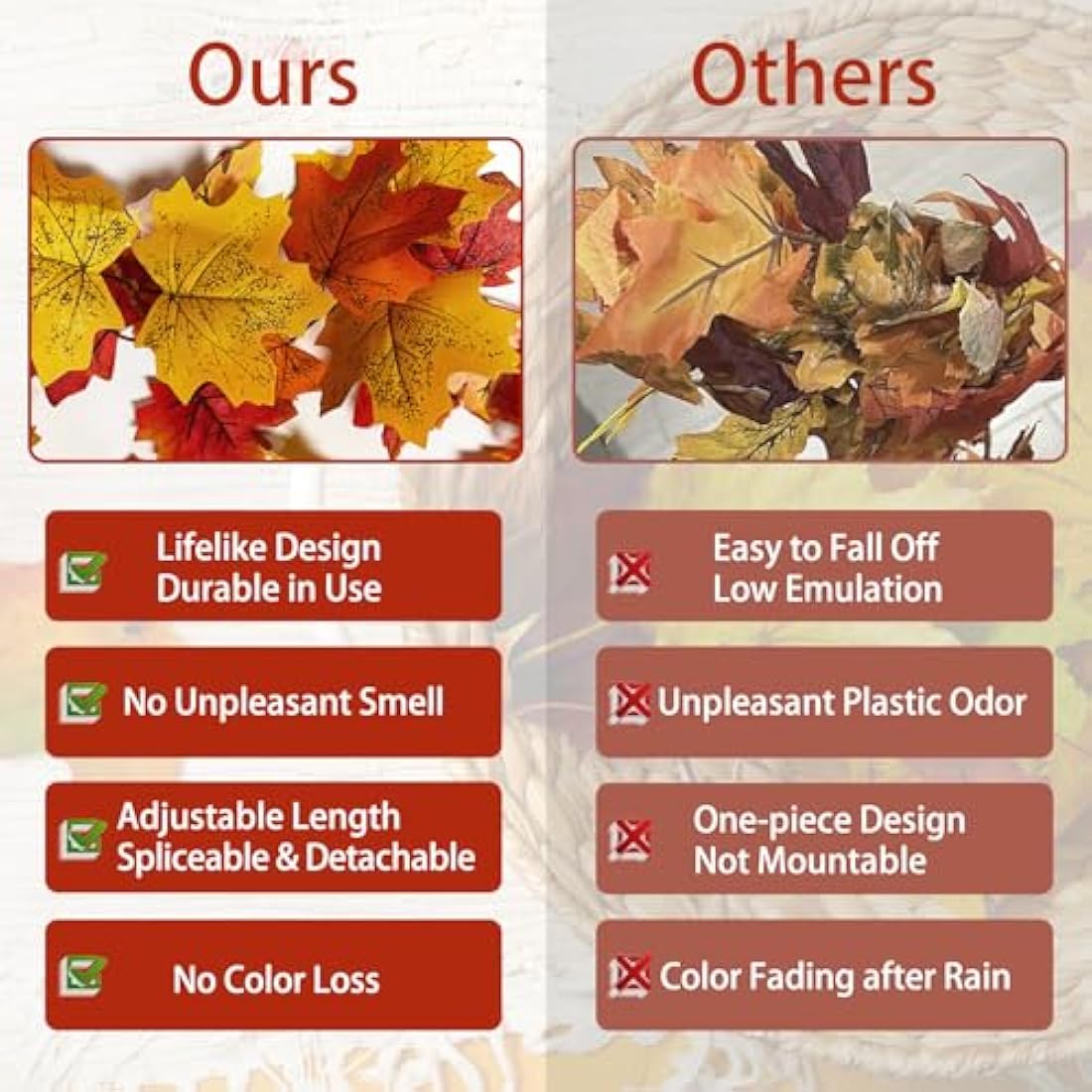 TENQUAN 2 Pack Artificial Maple Leaf Garland – 5.7ft Fall Autumn Decor