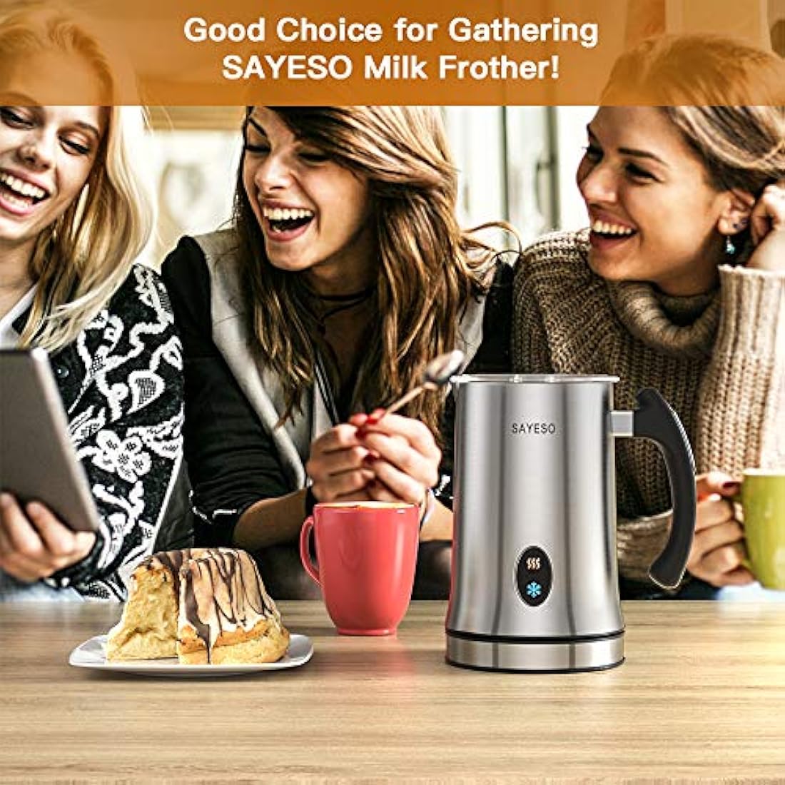 SAYESO Electric Milk Frother and Warmer – Stainless Steel Coffee Foam Maker