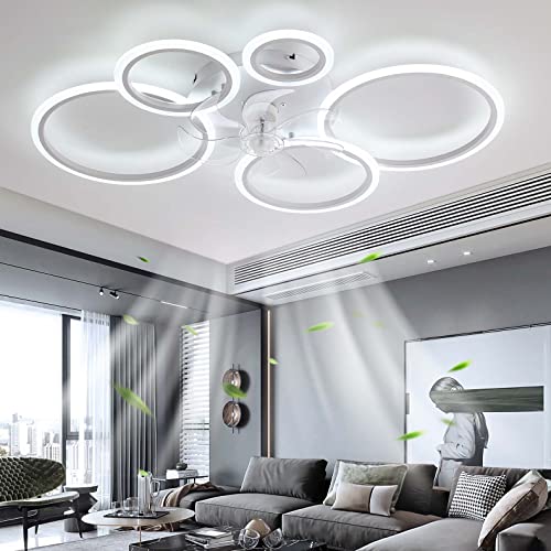 YUNZI Modern Ceiling Fan with LED Light – 72W Dimmable 6-Speed Fan