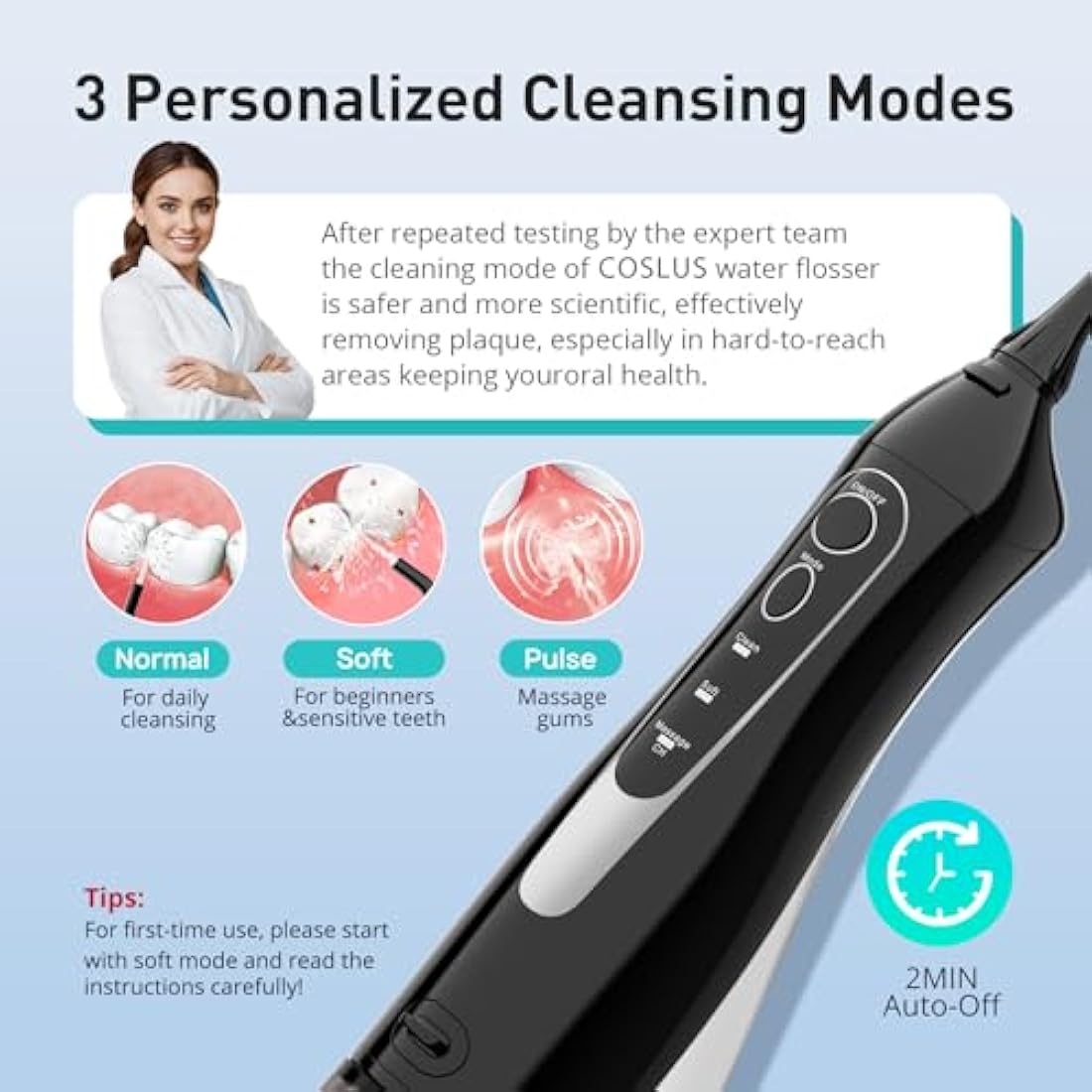 COSLUS Water Dental Flosser – Portable Cordless Oral Irrigator, 300ML
