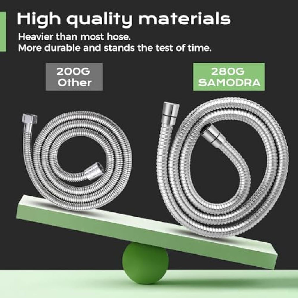 SAMODRA 1.5m Shower Hose | 10mm Large Bore Stainless Steel - Chrome