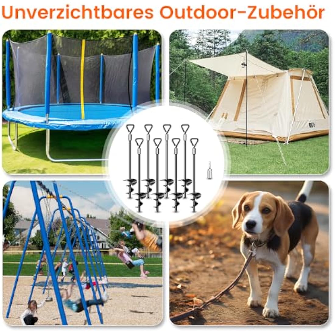 Jolof Store 14in Heavy Duty Spiral Ground Anchors for Trampolines