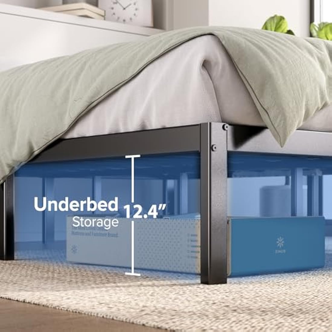 Zinus Elias King Metal Bed Frame – 36cm Height with Storage | Black