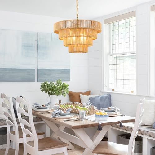 50cm Boho Rattan Pendant Light – 6-Light Brass Ceiling Shade