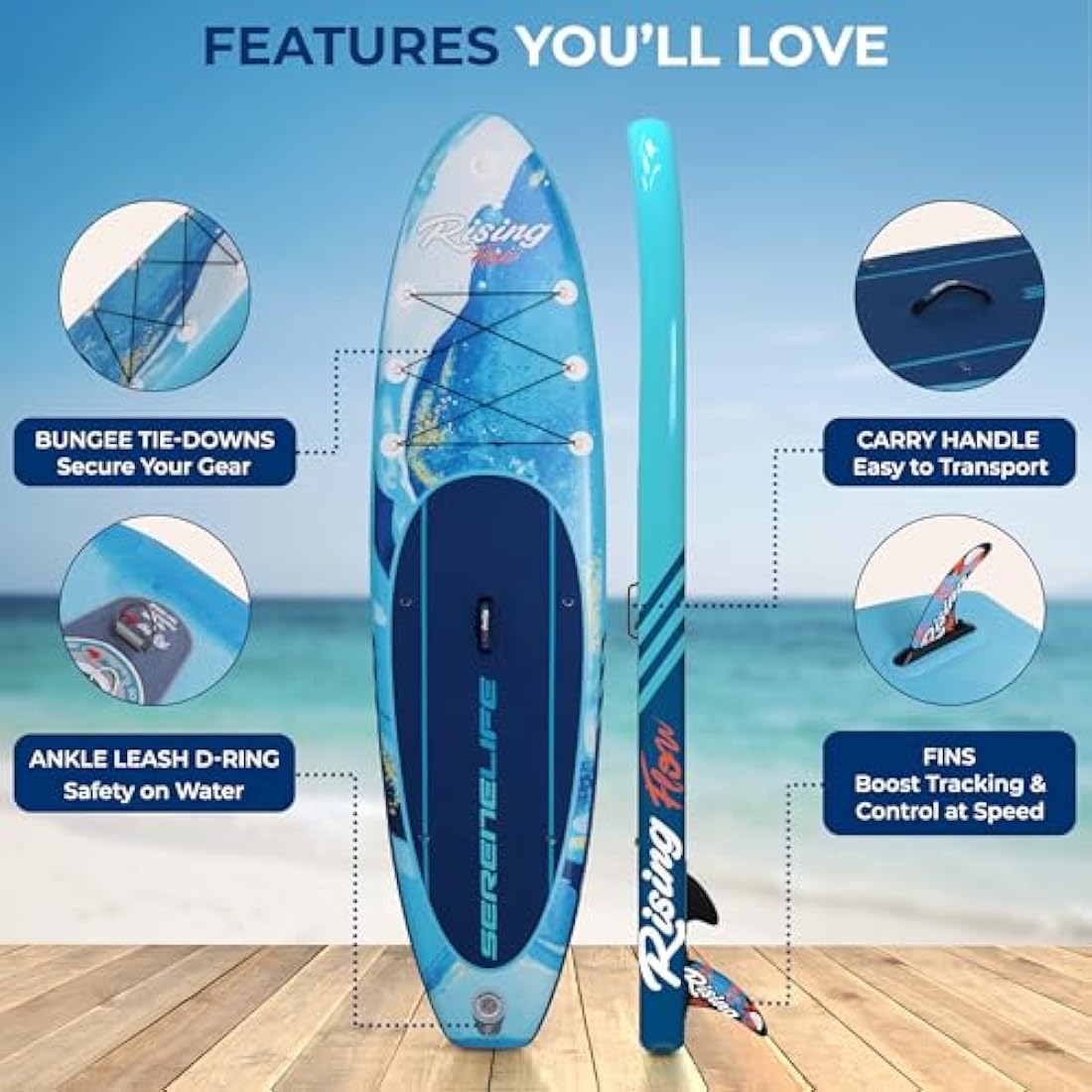 SereneLife Inflatable Stand Up Paddle Board - 10.5ft Non-Slip SUP Kit