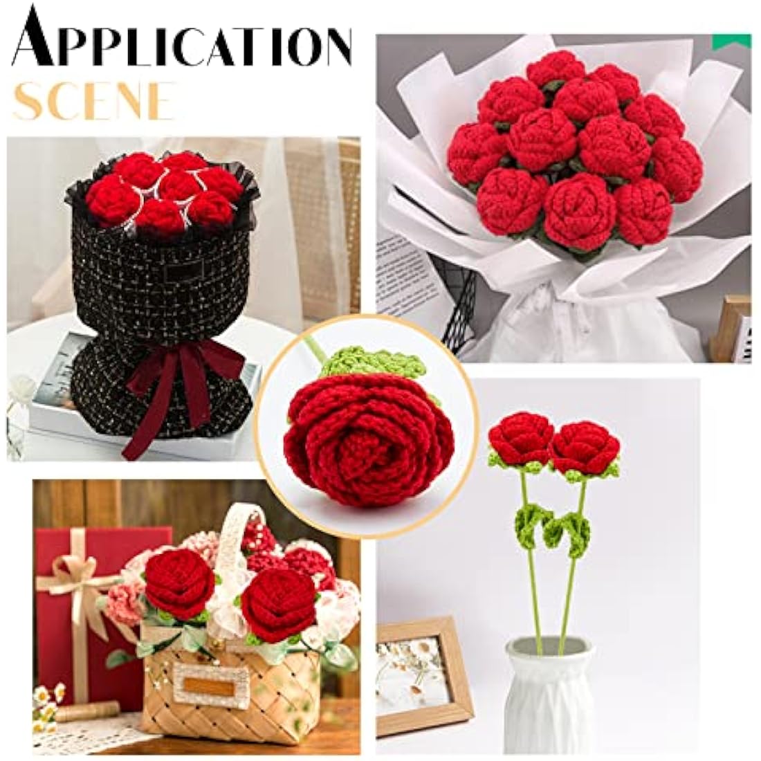 FINGERINSPIRE Handmade Crochet Rose Bouquet – 2pcs Knitted Red Flowers