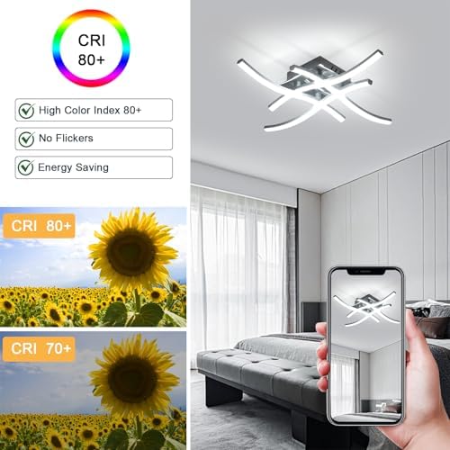 Dorlink Modern LED Ceiling Light – Dimmable Curved Chandelier with Remote