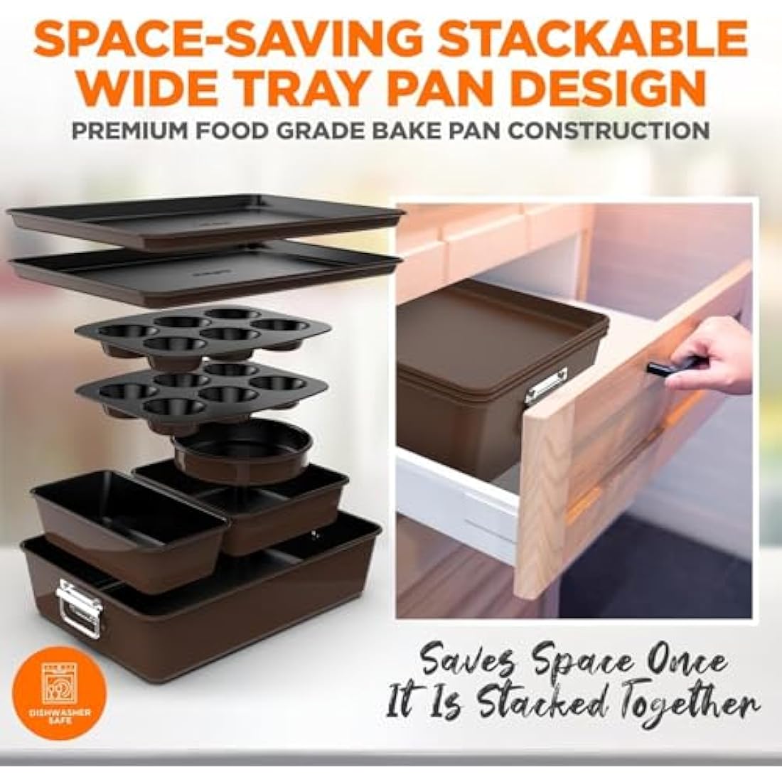 NutriChef 8-Piece Non-Stick Bakeware Set – Stackable Carbon Steel Pans