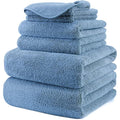 Polyte Plush Microfibre Bath Towel Set – 6 Piece Quick Dry (Blue)