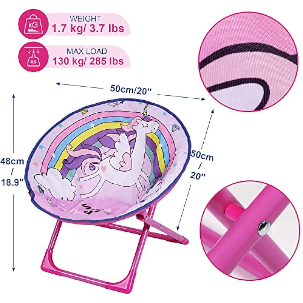 Outplea Kids Rainbow Unicorn Saucer Chair | Foldable Padded Moon Chair
